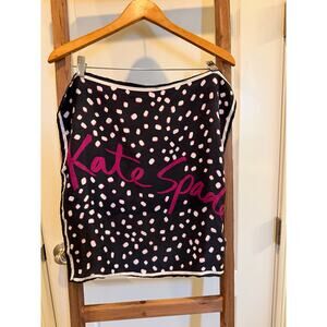 Kate Spade New York, pink and white design
on a black background Silk scarf